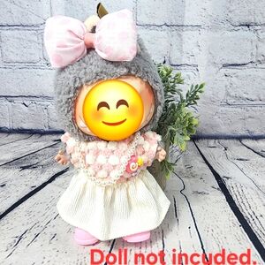 5Pc Labubu Outfit -Purple Sweater, Skirt, Rilakkuma Bucket Hat, Purple Converses